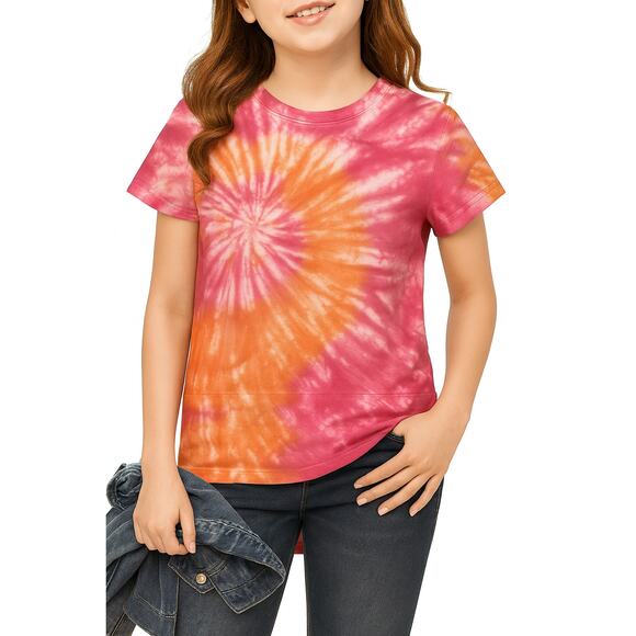 Girls Cat & Jack Pink & Orange Tie-Dye Short Sleeve T-Shirt Size 10/12 - Picture 1 of 4